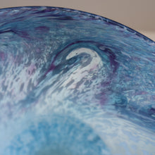 Load image into Gallery viewer, Later 1980s PERTHSHIRE GLASS Art Glass Vase. Mottled Light Blue Glass with Swirls Around the Rim. 8 1/2 inches in height
