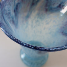 Load image into Gallery viewer, Later 1980s PERTHSHIRE GLASS Art Glass Vase. Mottled Light Blue Glass with Swirls Around the Rim. 8 1/2 inches in height
