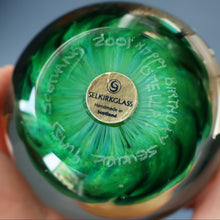 Load image into Gallery viewer, SELKIRK GLASS 2001 Scottish Paperweight. Golden Air Bubble &amp; White Feathered Base. Original paper label
