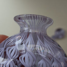 Load image into Gallery viewer, Large Vintage Clear Glass Perfume Bottle with Embedded Lilac Latticino Twists. Unsigned
