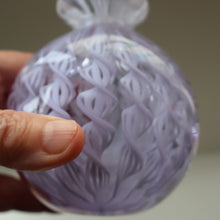 Load image into Gallery viewer, Large Vintage Clear Glass Perfume Bottle with Embedded Lilac Latticino Twists. Unsigned

