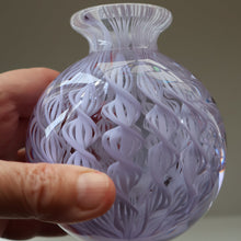 Load image into Gallery viewer, Large Vintage Clear Glass Perfume Bottle with Embedded Lilac Latticino Twists. Unsigned
