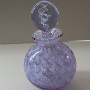 Large Vintage Clear Glass Perfume Bottle with Embedded Lilac Latticino Twists. Unsigned