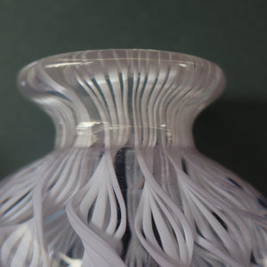 Large Vintage Clear Glass Perfume Bottle with Embedded Lilac Latticino Twists. Unsigned