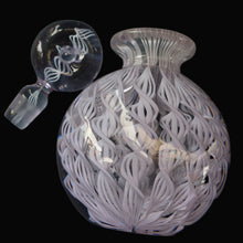 Load image into Gallery viewer, Large Vintage Clear Glass Perfume Bottle with Embedded Lilac Latticino Twists. Unsigned
