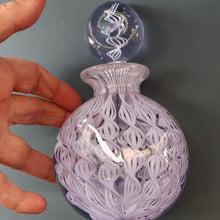 Load image into Gallery viewer, Large Vintage Clear Glass Perfume Bottle with Embedded Lilac Latticino Twists. Unsigned
