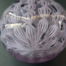 Load image into Gallery viewer, Large Vintage Clear Glass Perfume Bottle with Embedded Lilac Latticino Twists. Unsigned
