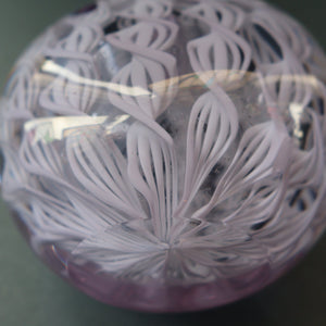 Large Vintage Clear Glass Perfume Bottle with Embedded Lilac Latticino Twists. Unsigned
