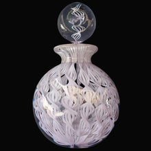 Load image into Gallery viewer, Large Vintage Clear Glass Perfume Bottle with Embedded Lilac Latticino Twists. Unsigned

