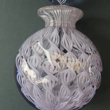 Load image into Gallery viewer, Large Vintage Clear Glass Perfume Bottle with Embedded Lilac Latticino Twists. Unsigned

