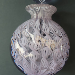 Large Vintage Clear Glass Perfume Bottle with Embedded Lilac Latticino Twists. Unsigned