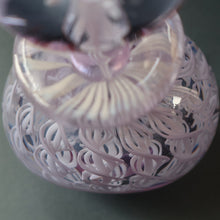 Load image into Gallery viewer, Large Vintage Clear Glass Perfume Bottle with Embedded Lilac Latticino Twists. Unsigned
