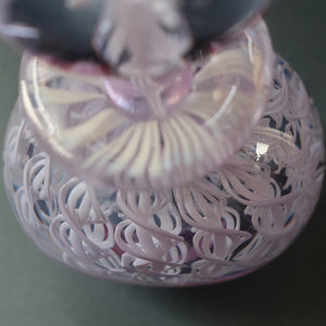 Large Vintage Clear Glass Perfume Bottle with Embedded Lilac Latticino Twists. Unsigned