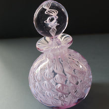 Load image into Gallery viewer, Large Vintage Clear Glass Perfume Bottle with Embedded Lilac Latticino Twists. Unsigned
