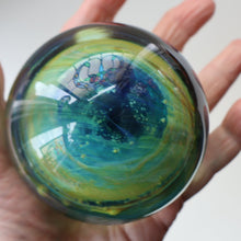 Load image into Gallery viewer, 1970s Mdina Glass Paperweight. Vintage Sea and Sand / Blue Summer Colours
