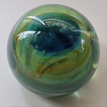 Load image into Gallery viewer, 1970s Mdina Glass Paperweight. Vintage Sea and Sand / Blue Summer Colours
