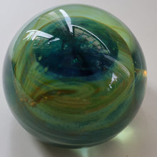 Load image into Gallery viewer, 1970s Mdina Glass Paperweight. Vintage Sea and Sand / Blue Summer Colours
