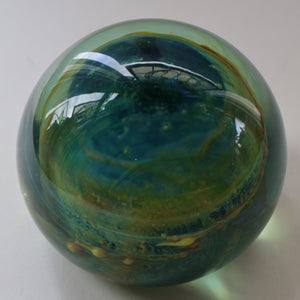 1970s Mdina Glass Paperweight. Vintage Sea and Sand / Blue Summer Colours