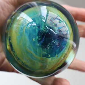 1970s Mdina Glass Paperweight. Vintage Sea and Sand / Blue Summer Colours