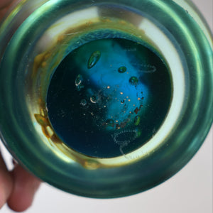 1970s Mdina Glass Paperweight. Vintage Sea and Sand / Blue Summer Colours