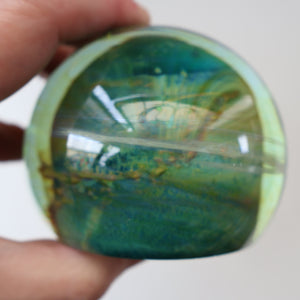 1970s Mdina Glass Paperweight. Vintage Sea and Sand / Blue Summer Colours