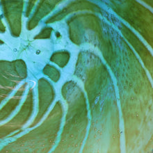 Load image into Gallery viewer, Early MDINA (Malta) Glass Ming Bowl with Green and Blue Stripes. Etched Signature on the Base
