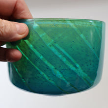 Load image into Gallery viewer, Early MDINA (Malta) Glass Ming Bowl with Green and Blue Stripes. Etched Signature on the Base
