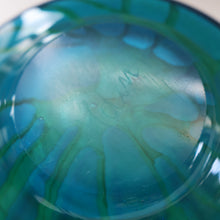 Load image into Gallery viewer, Early MDINA (Malta) Glass Ming Bowl with Green and Blue Stripes. Etched Signature on the Base
