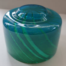 Load image into Gallery viewer, Early MDINA (Malta) Glass Ming Bowl with Green and Blue Stripes. Etched Signature on the Base
