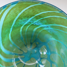 Load image into Gallery viewer, Early MDINA (Malta) Glass Ming Bowl with Green and Blue Stripes. Etched Signature on the Base
