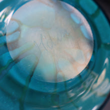 Load image into Gallery viewer, Early MDINA (Malta) Glass Ming Bowl with Green and Blue Stripes. Etched Signature on the Base
