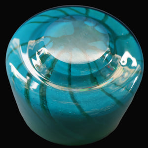 Early MDINA (Malta) Glass Ming Bowl with Green and Blue Stripes. Etched Signature on the Base