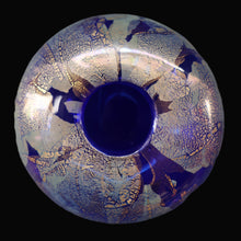 Load image into Gallery viewer, Azurene Vintage 1980s ISLE OF WIGHT Glass Royal Blue and Gold Squat Vase (with label)
