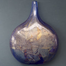 Load image into Gallery viewer, LARGE Azurene Vintage 1980s ISLE OF WIGHT Glass Royal Blue and Gold Lollipop Vase
