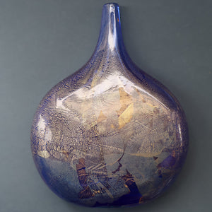 LARGE Azurene Vintage 1980s ISLE OF WIGHT Glass Royal Blue and Gold Lollipop Vase