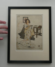 Load image into Gallery viewer, Original Pencil Signed Colour Etching &amp; Aquatint by William Lee Hankey. The Patchwork Quilt; c 1910. FRAMED
