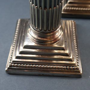 EDWARDIAN: Fine Pair of William Hutton & Sons (Sheffield) Silver Plated Dwarf Corinthian Column Candlesticks