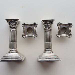 EDWARDIAN: Fine Pair of William Hutton & Sons (Sheffield) Silver Plated Dwarf Corinthian Column Candlesticks