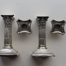 Load image into Gallery viewer, EDWARDIAN: Fine Pair of William Hutton &amp; Sons (Sheffield) Silver Plated Dwarf Corinthian Column Candlesticks
