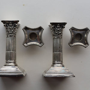 EDWARDIAN: Fine Pair of William Hutton & Sons (Sheffield) Silver Plated Dwarf Corinthian Column Candlesticks