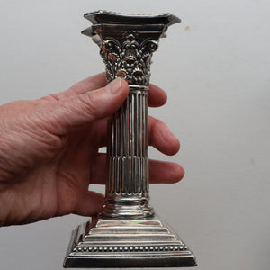 EDWARDIAN: Fine Pair of William Hutton & Sons (Sheffield) Silver Plated Dwarf Corinthian Column Candlesticks
