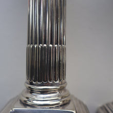 Load image into Gallery viewer, EDWARDIAN: Fine Pair of William Hutton &amp; Sons (Sheffield) Silver Plated Dwarf Corinthian Column Candlesticks
