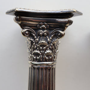 EDWARDIAN: Fine Pair of William Hutton & Sons (Sheffield) Silver Plated Dwarf Corinthian Column Candlesticks