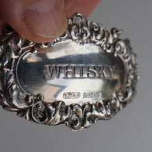 Load image into Gallery viewer, Vintage Hallmarked Silver WHISKY Decanter Label on Chain. Birmingham 1975
