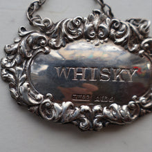 Load image into Gallery viewer, Vintage Hallmarked Silver WHISKY Decanter Label on Chain. Birmingham 1975
