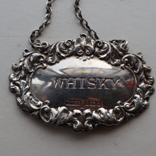 Load image into Gallery viewer, Vintage Hallmarked Silver WHISKY Decanter Label on Chain. Birmingham 1975
