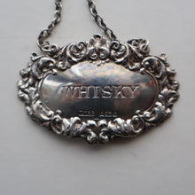 Load image into Gallery viewer, Vintage Hallmarked Silver WHISKY Decanter Label on Chain. Birmingham 1975
