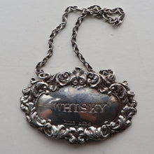 Load image into Gallery viewer, Vintage Hallmarked Silver WHISKY Decanter Label on Chain. Birmingham 1975
