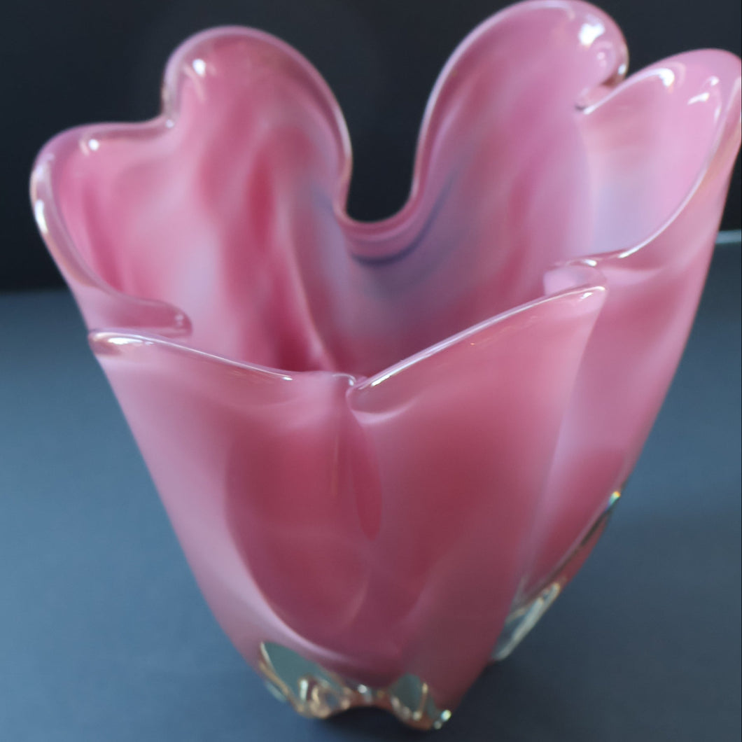 Vintage 1960s Rose Pink Chunky JAPANESE GLASS Vase by Hineri Iwatsu, Japan