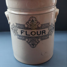 Load image into Gallery viewer, SCOTTISH POTTERY. Antique LARGE FLOUR Scottish Pottery Stoneware Lidded Storage Canister. 11 INCHES
